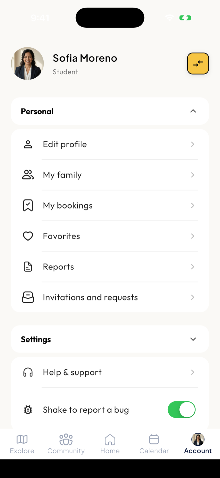 The family account screen
