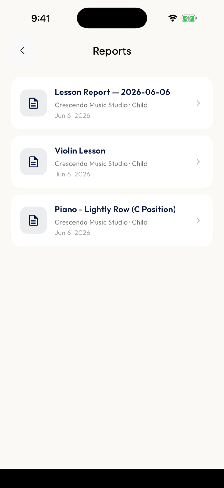 A family's lesson-report history