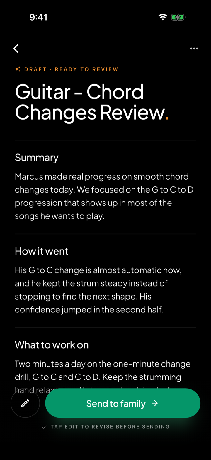 A teacher reviewing an AI-drafted lesson report in the IGNIFY app