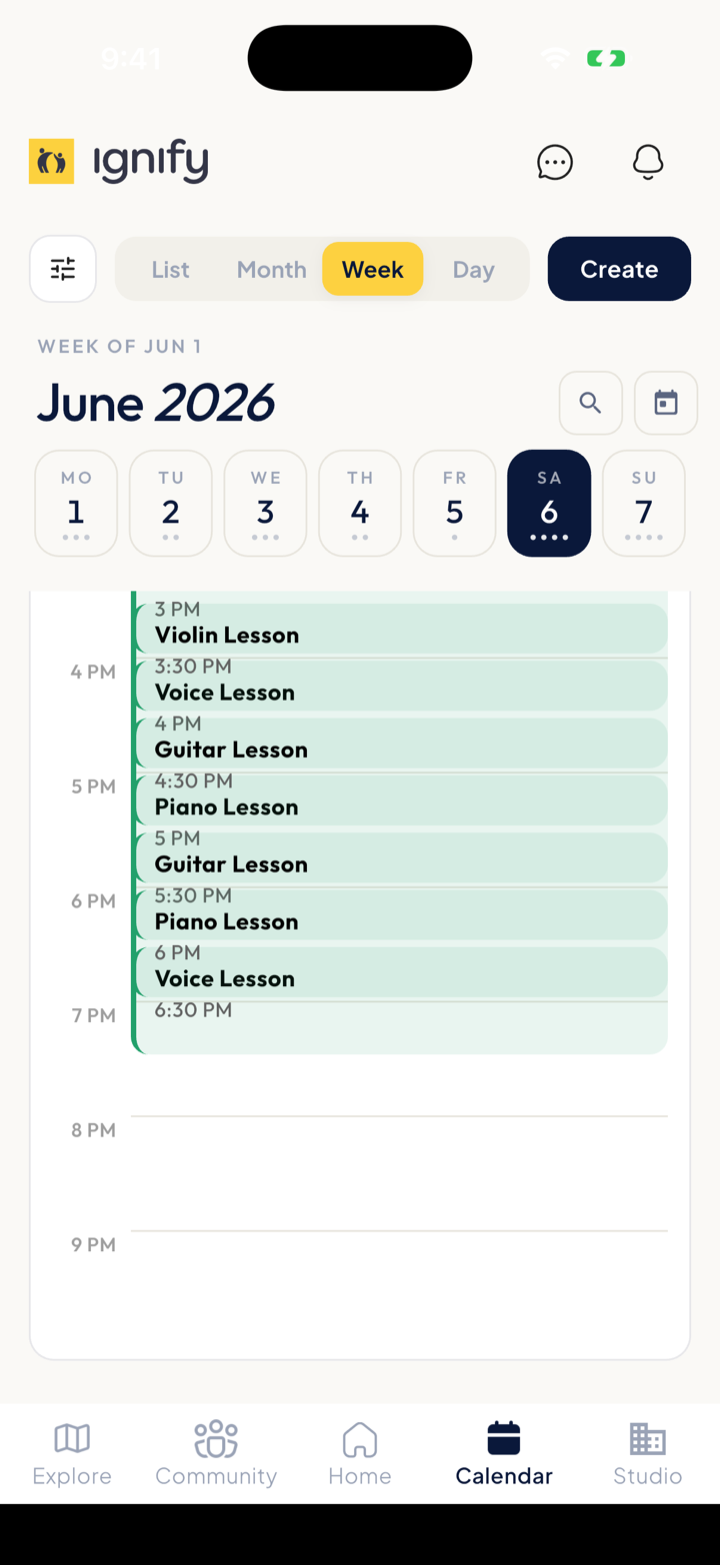The IGNIFY scheduling calendar