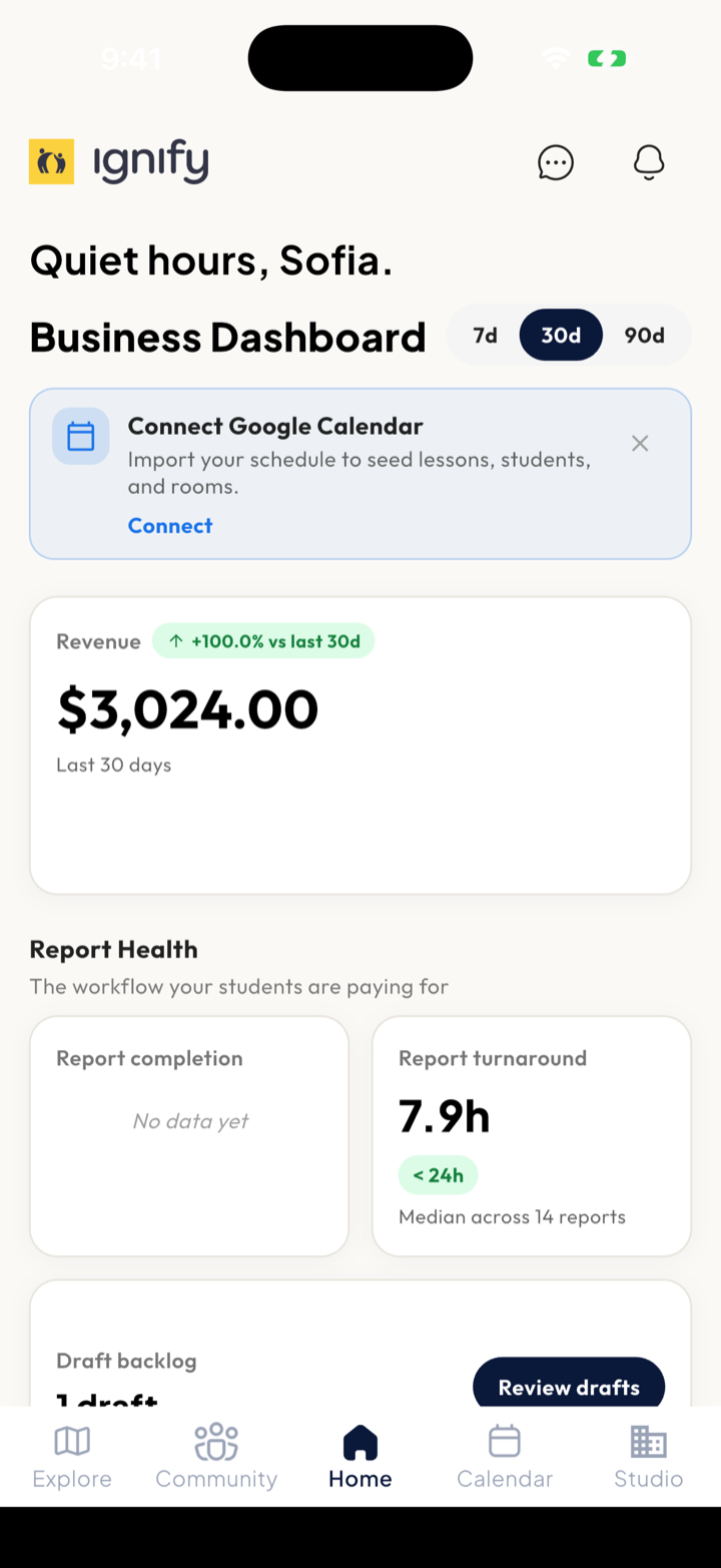 The IGNIFY owner dashboard